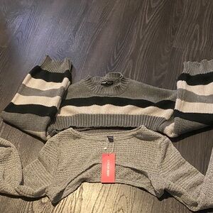 SHEIN Gray and Black Striped Sweater Set